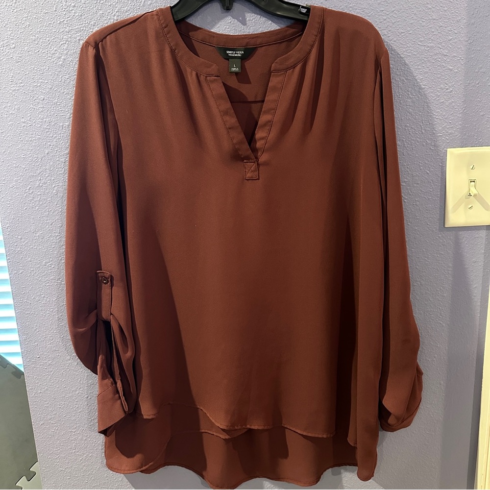 Simply Vera Vera Wang Maroon Blouse, Size L